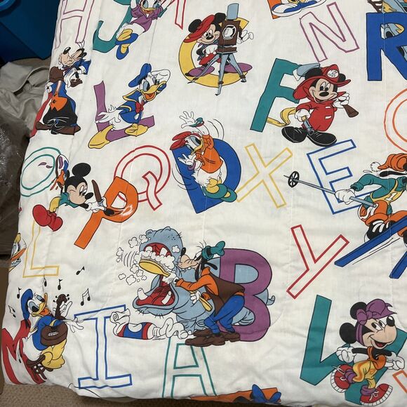 VTG 80s Disney Comforter Mickey Minnie & Friends FLAWS Alphabet ABCs Twin 84x64” - Picture 11 of 16